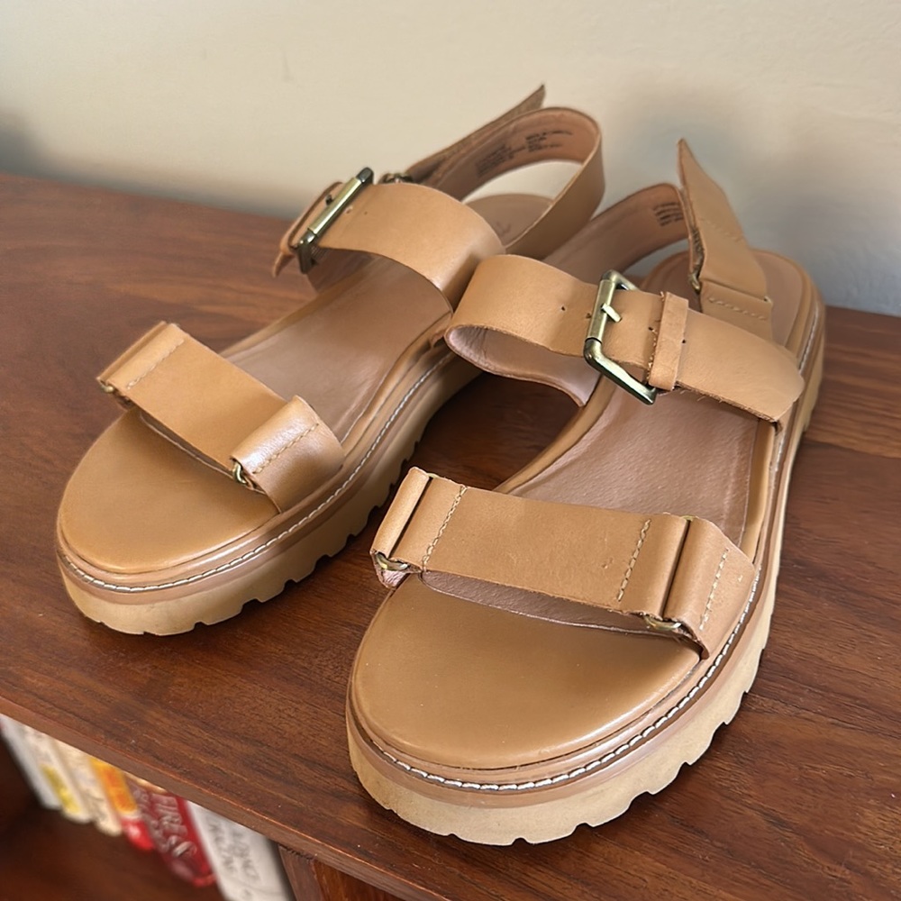 Madewell The Cady Lugsole Tan Leather Platform Sandal Sz 8.5 Women’s